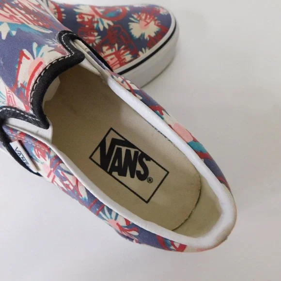 Vans Women's Floral Slip-On Shoes - Red and Blue - Picture 8 of 12